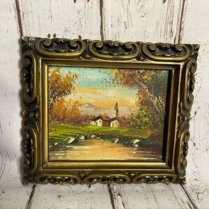 Vintage Small Gold Framed Landscape Painting Beautiful Regency